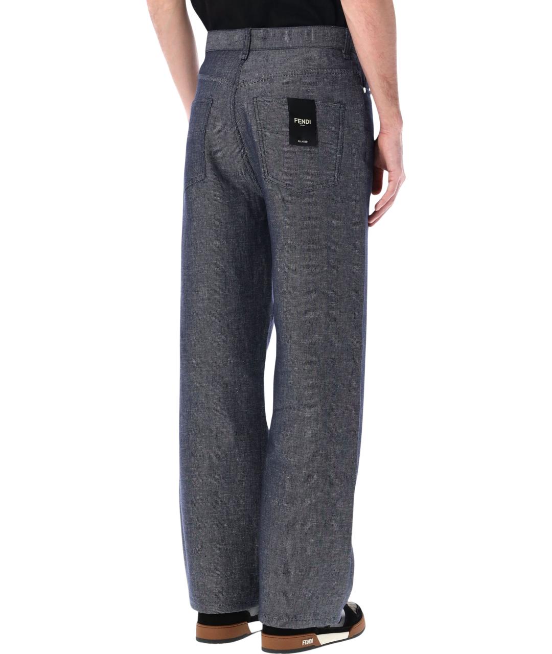 FENDI Синие хлопко-леновые прямые джинсы, фото 2