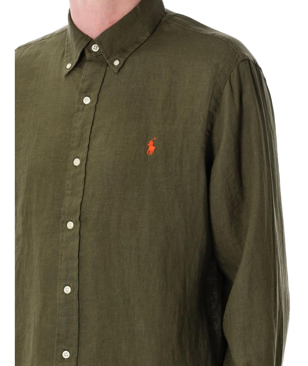 POLO RALPH LAUREN Зеленая льняная кэжуал рубашка, фото 3