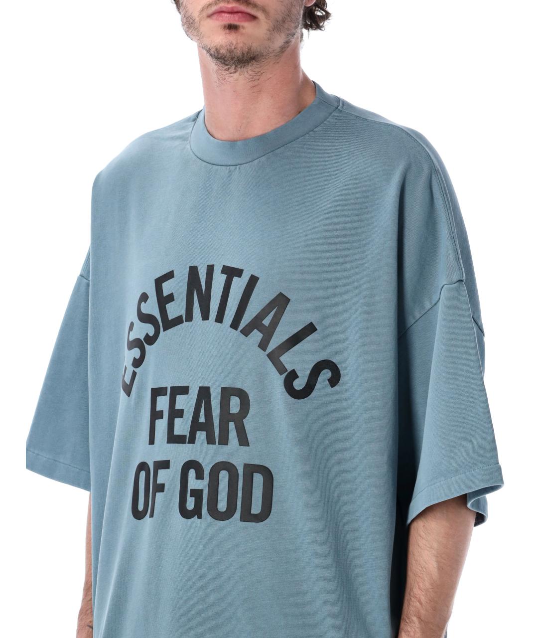 FEAR OF GOD ESSENTIALS Голубая хлопковая футболка, фото 3