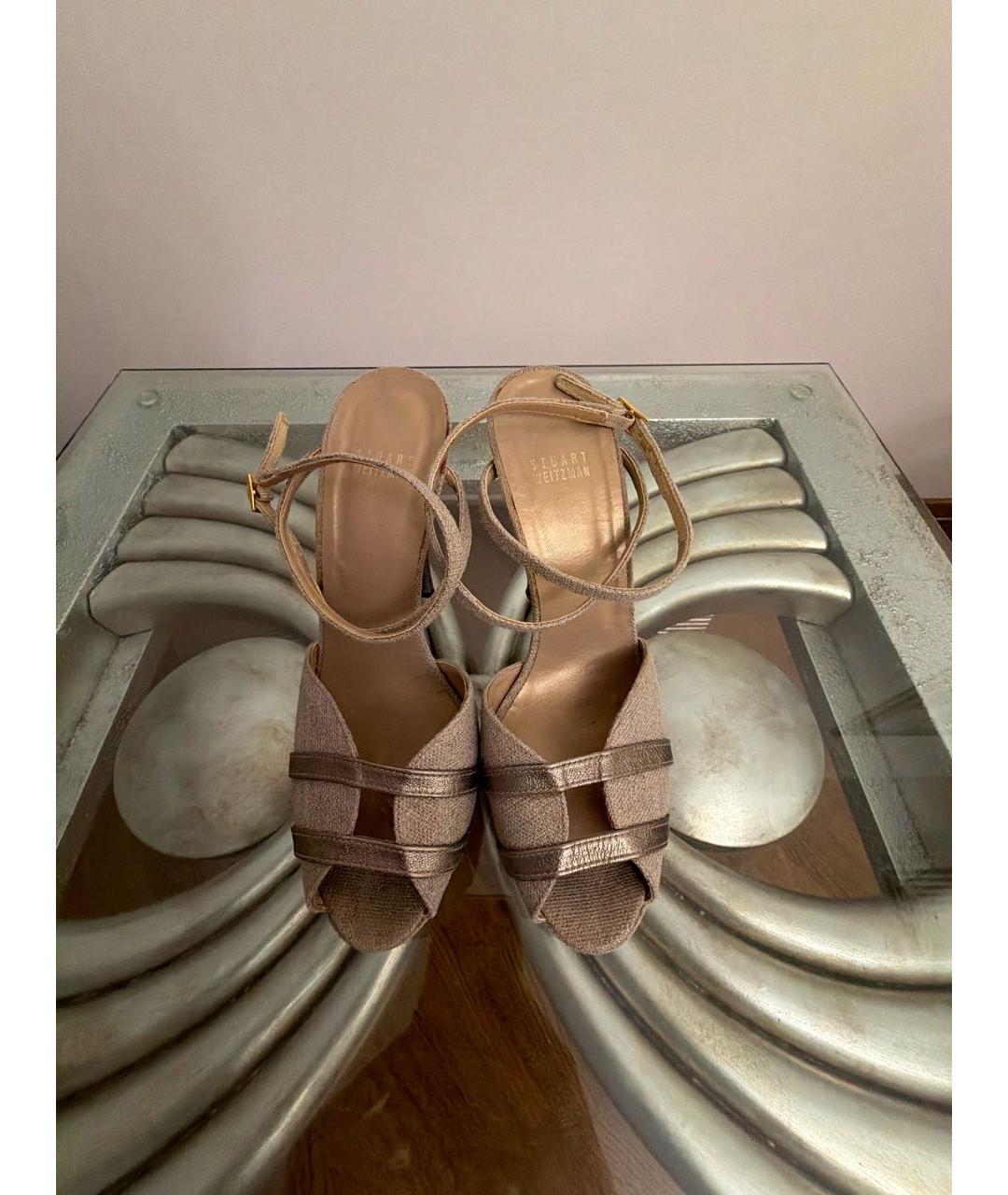 STUART WEITZMAN Бежевые текстильные босоножки, фото 2