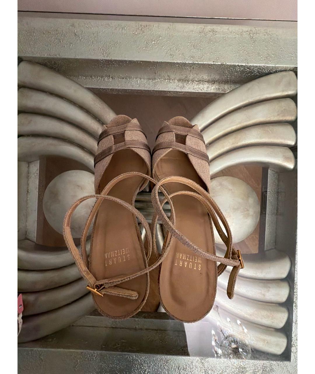 STUART WEITZMAN Бежевые текстильные босоножки, фото 3
