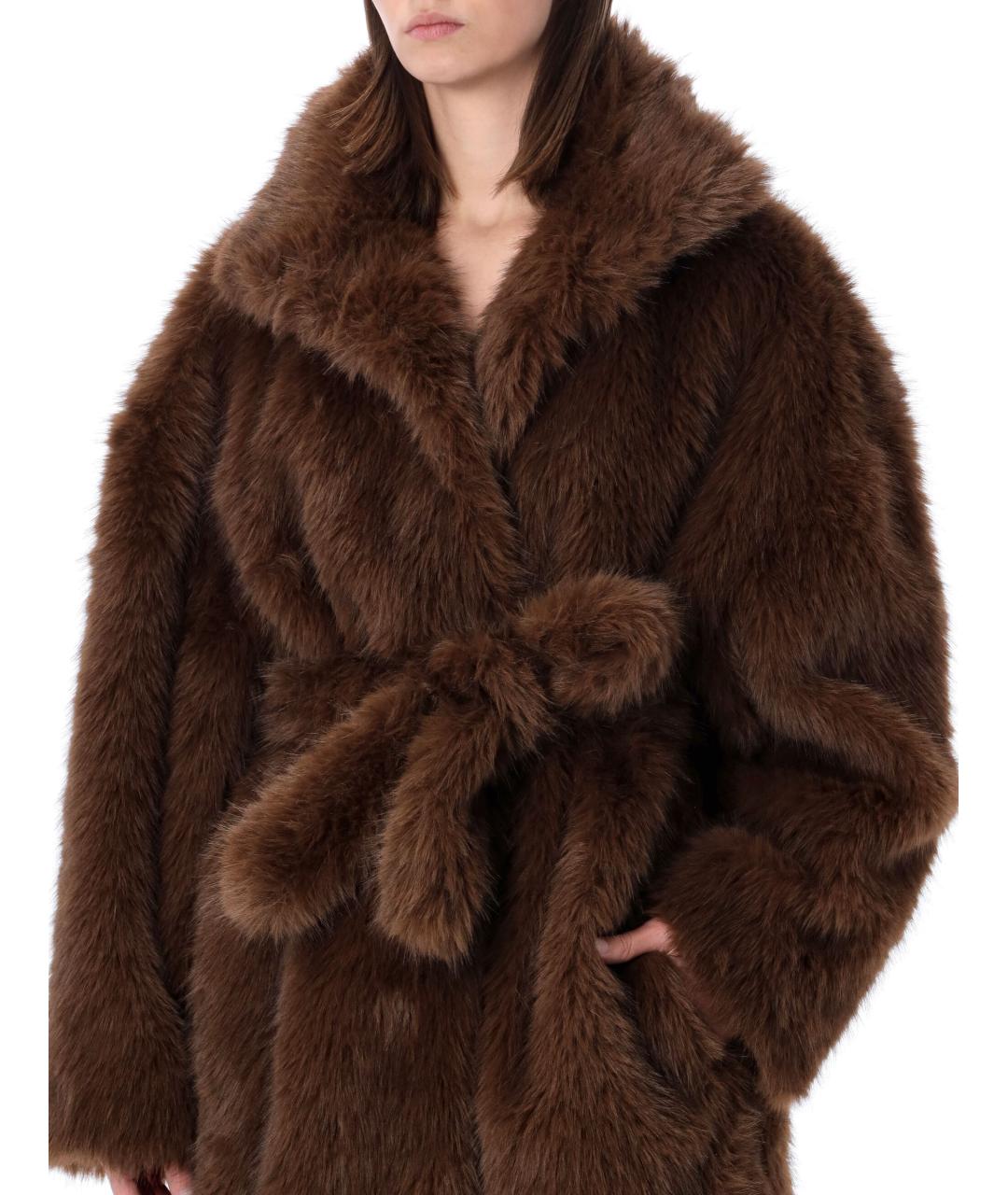 THE FRANKIE SHOP Коричневая полиэстеровая шуба, фото 3