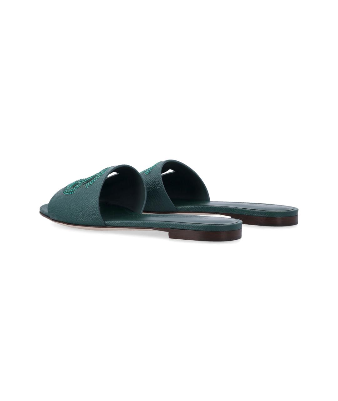 DOLCE&GABBANA Зеленые кожаные шлепанцы, фото 3