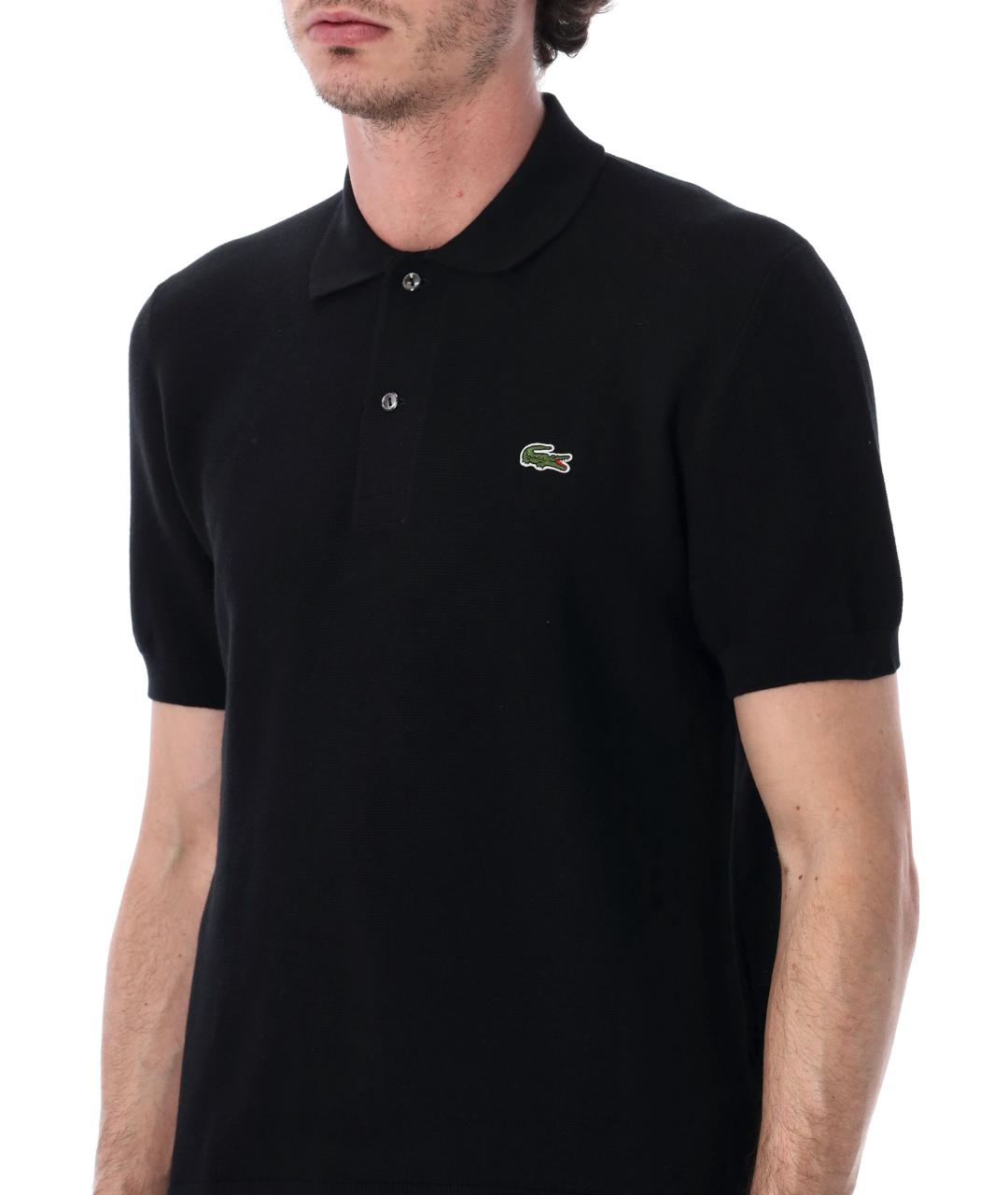 LACOSTE Черное хлопковое поло с коротким рукавом, фото 3
