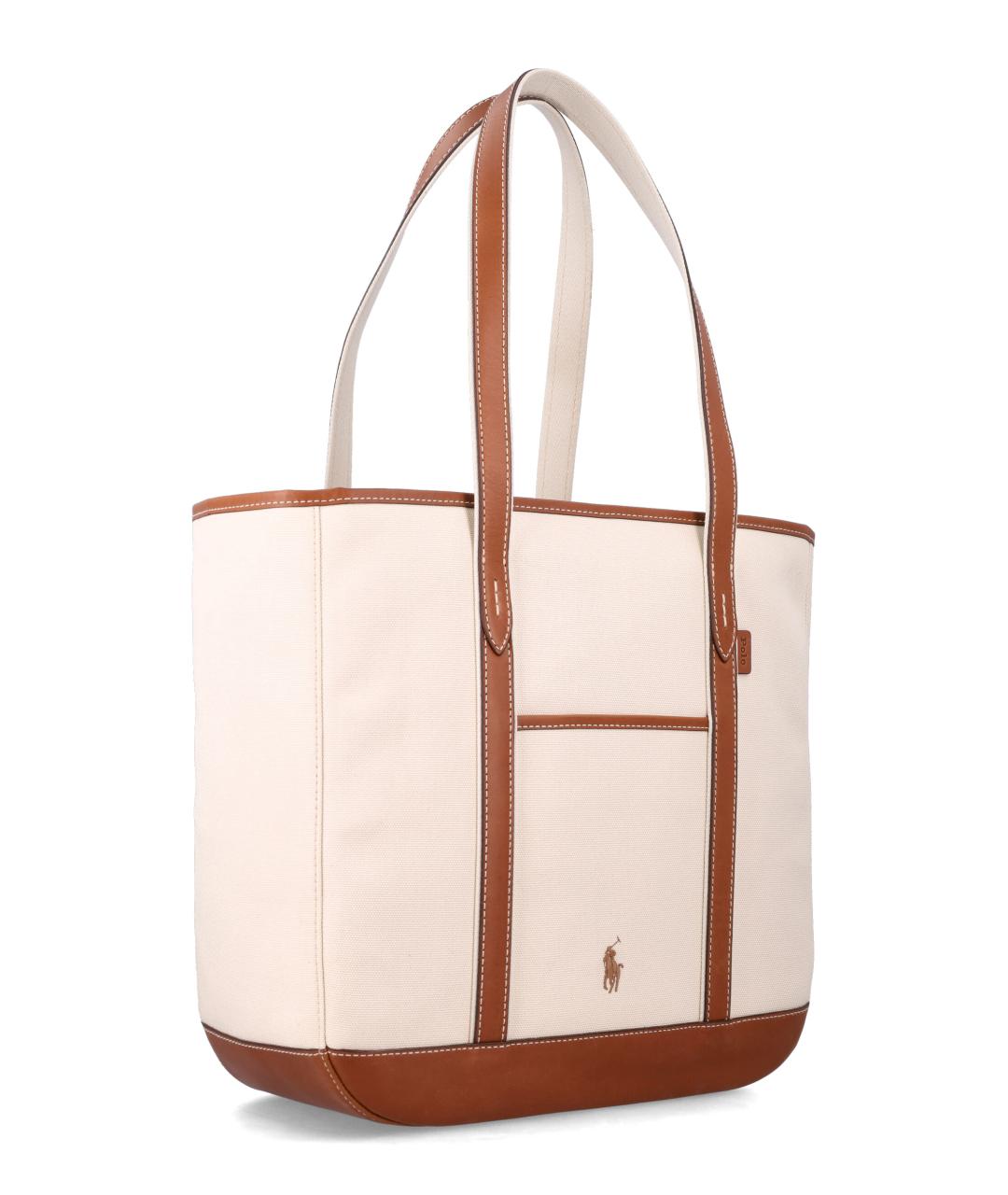 POLO RALPH LAUREN Бежевая хлопковая сумка тоут, фото 2