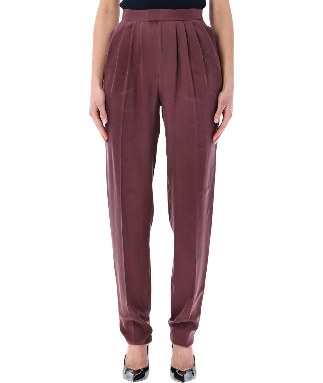 SAINT LAURENT Фиолетовые шелковые прямые брюки, фото 1