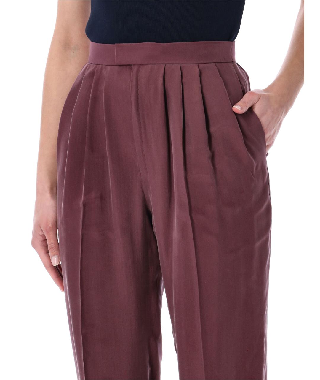 SAINT LAURENT Фиолетовые шелковые прямые брюки, фото 3