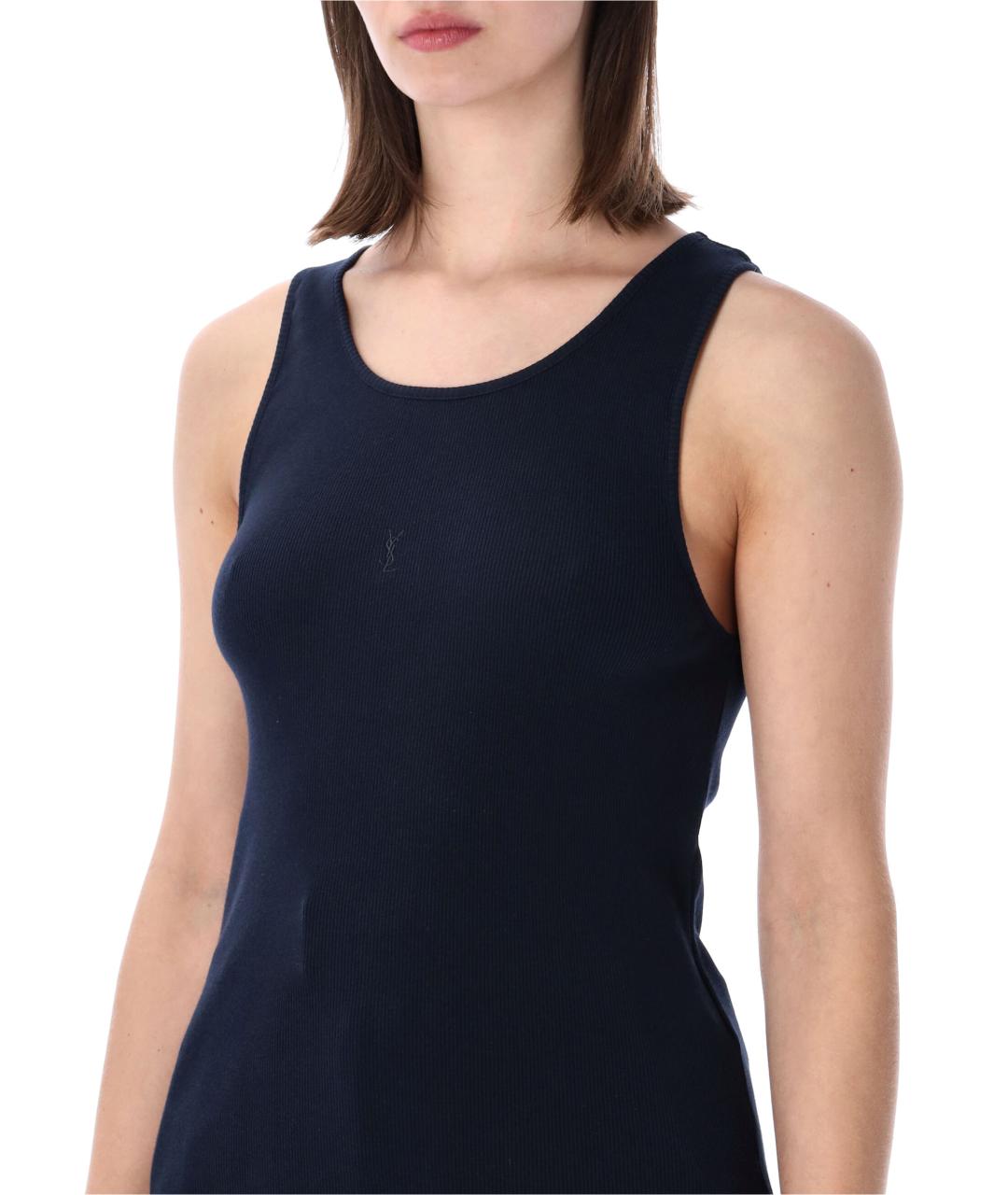 SAINT LAURENT Темно-синяя хлопковая майка, фото 3