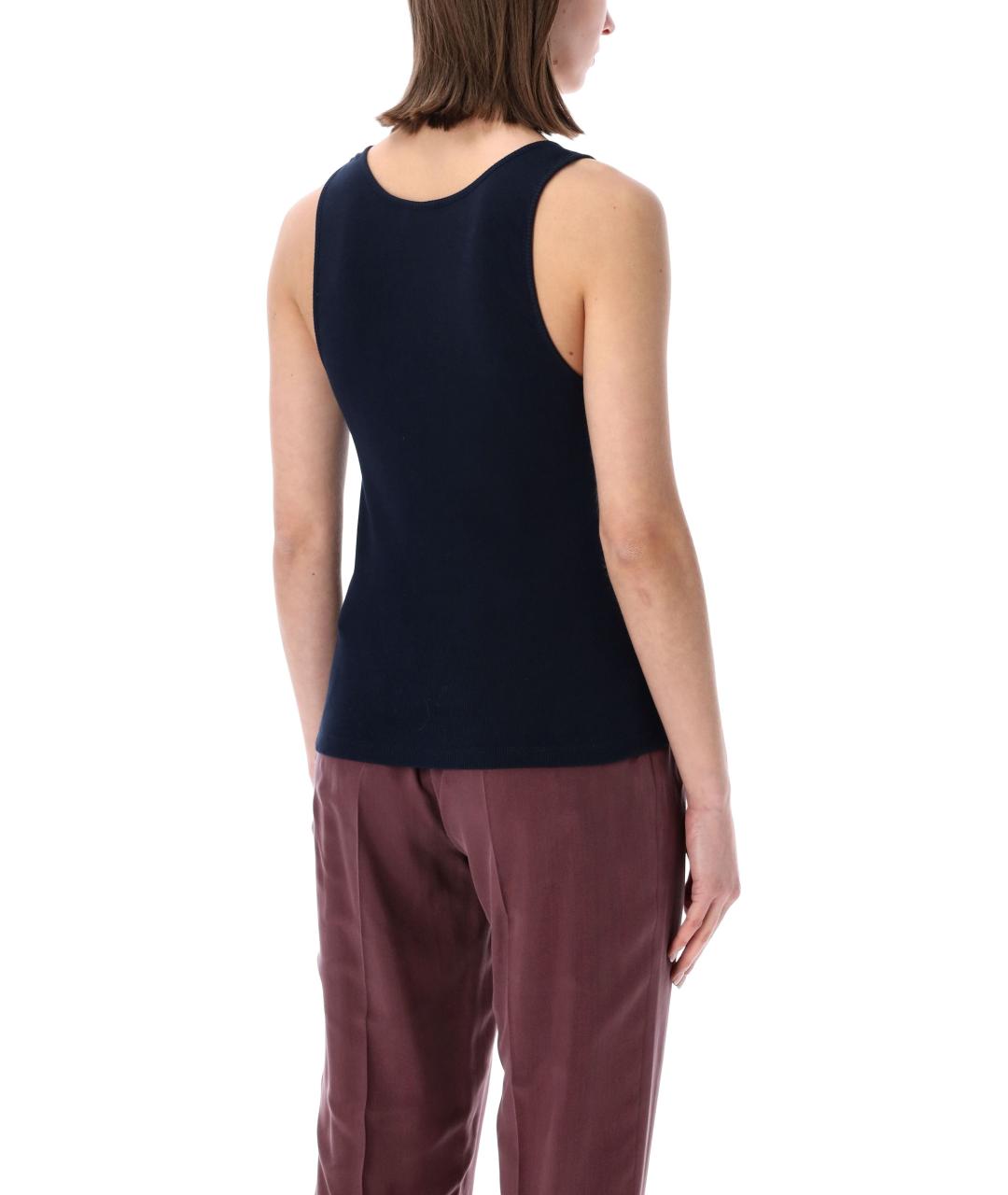 SAINT LAURENT Темно-синяя хлопковая майка, фото 2