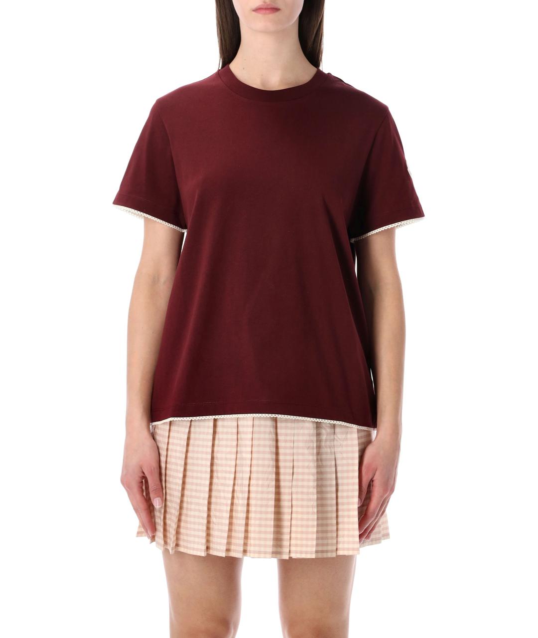 MONCLER Бордовая хлопковая футболка, фото 1