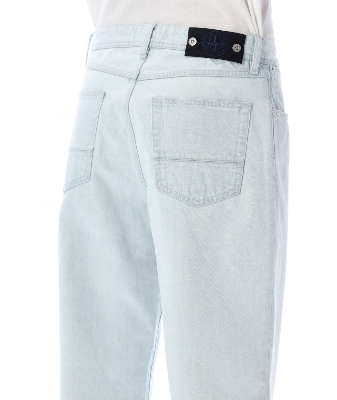 STONE ISLAND Голубые хлопковые прямые джинсы, фото 3