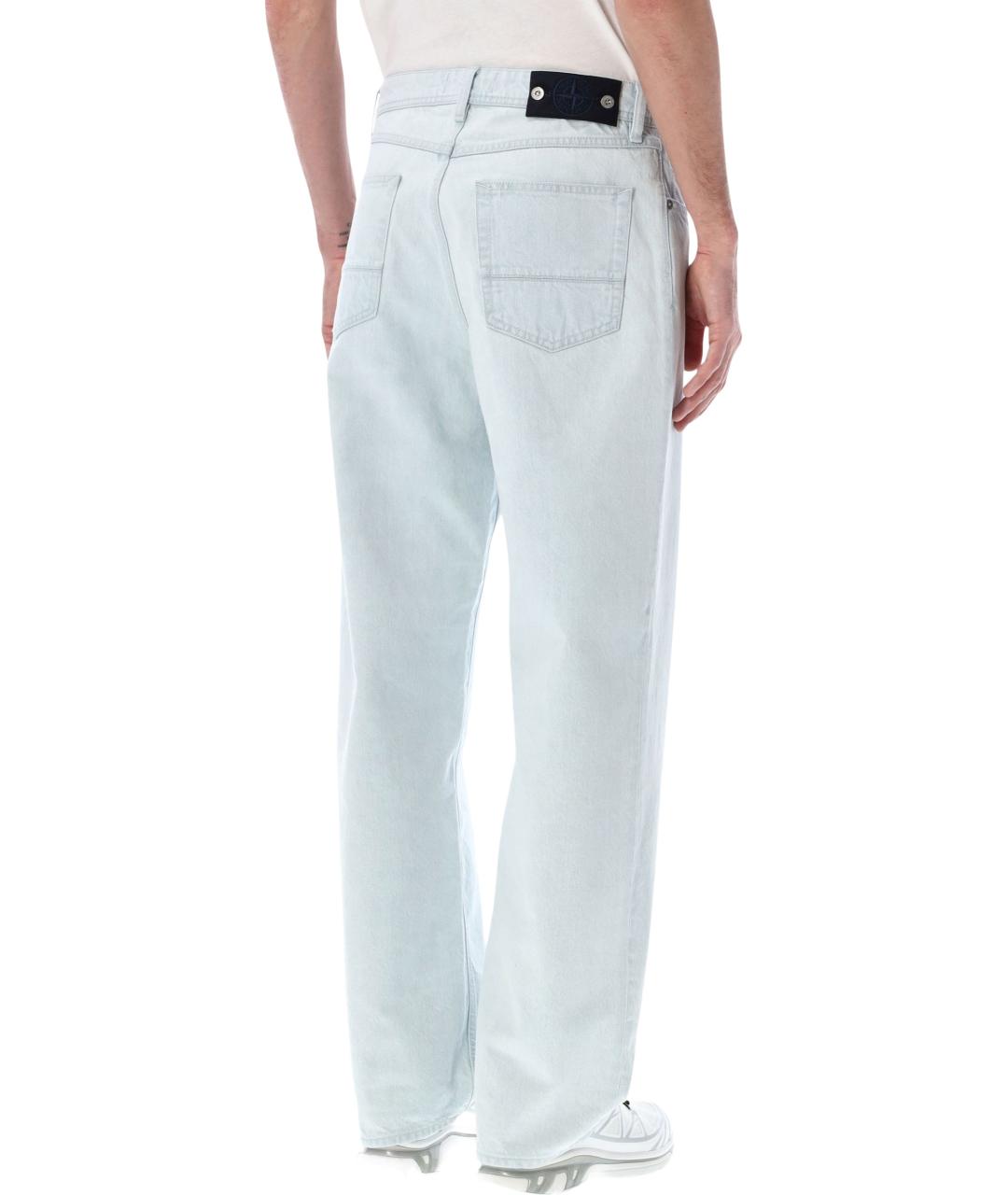 STONE ISLAND Голубые хлопковые прямые джинсы, фото 2