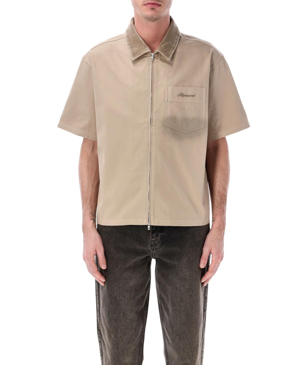REPRESENT Бежевая хлопковая кэжуал рубашка, фото 1