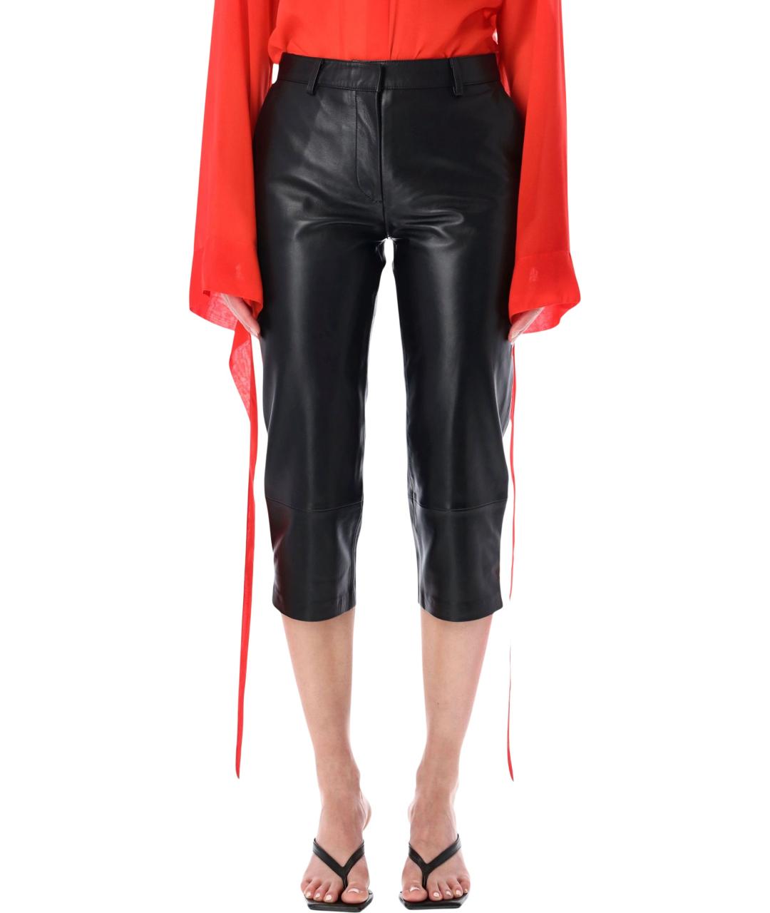 THE FRANKIE SHOP Черные кожаные прямые брюки, фото 1