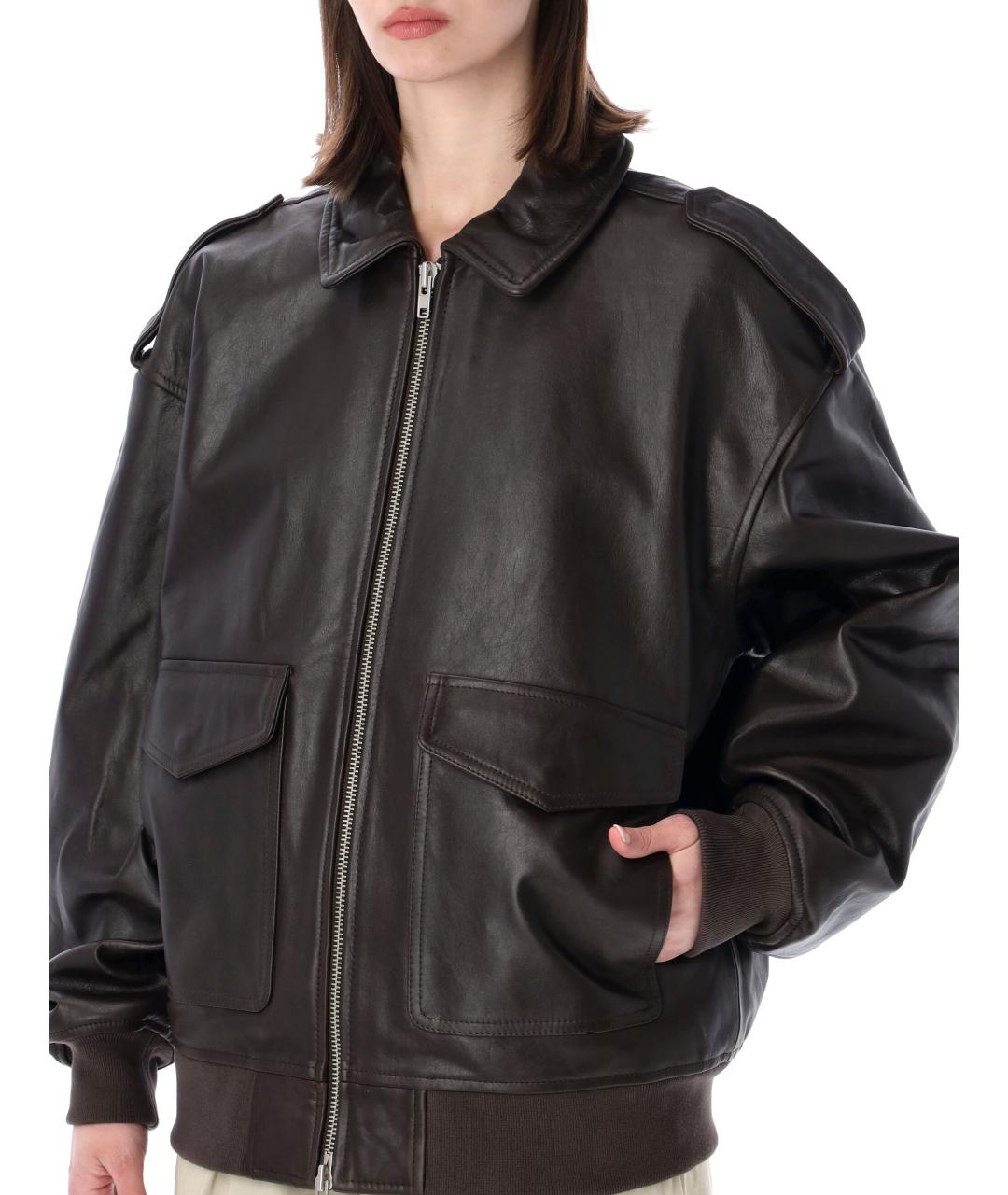 THE FRANKIE SHOP Коричневая кожаная куртка, фото 3