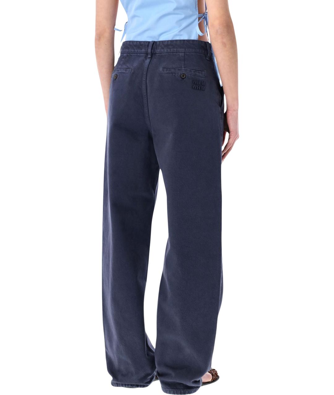 MIU MIU Синие хлопковые прямые брюки, фото 2