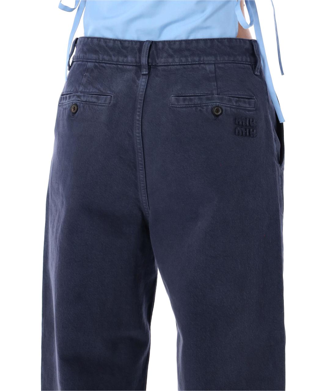 MIU MIU Синие хлопковые прямые брюки, фото 3