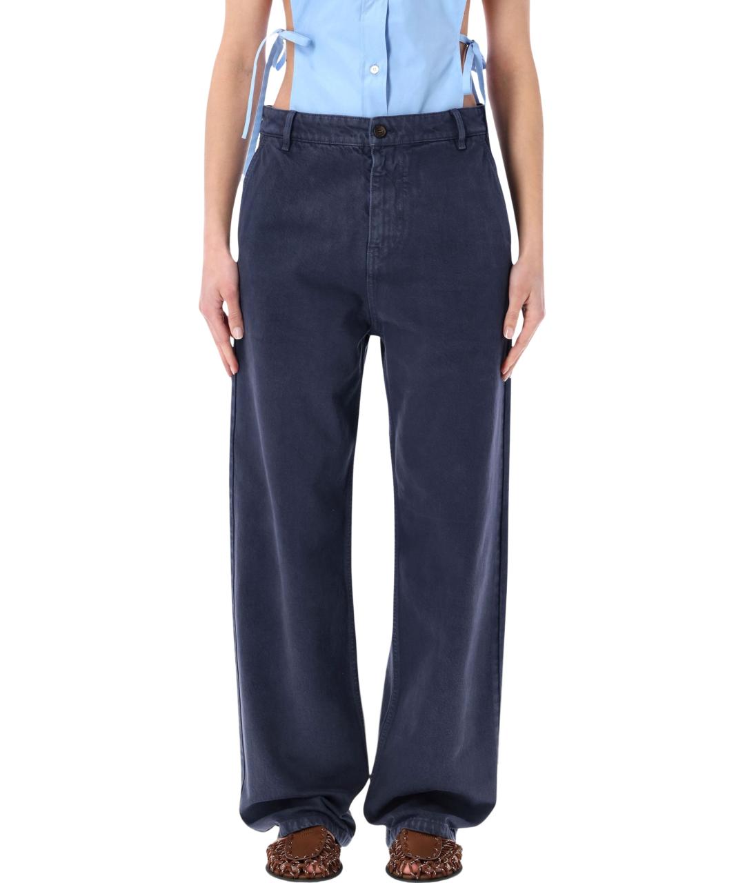 MIU MIU Синие хлопковые прямые брюки, фото 1