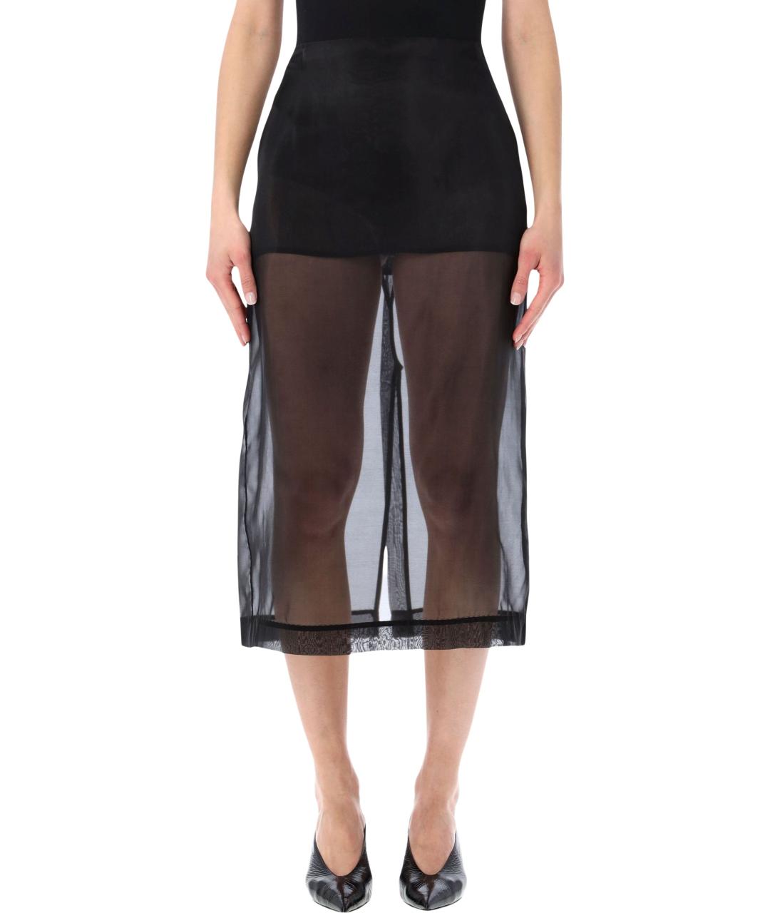 THE FRANKIE SHOP Черная шелковая юбка миди, фото 1