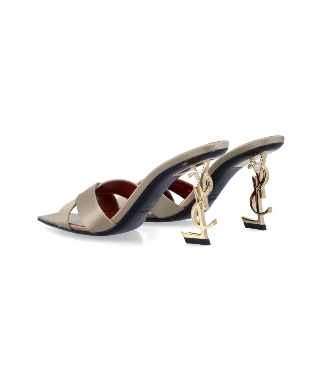 SAINT LAURENT Бежевые текстильные мюли, фото 3