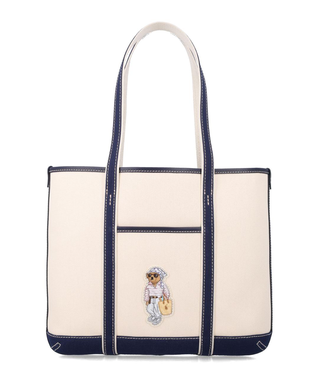 POLO RALPH LAUREN Белая тканевая сумка тоут, фото 1