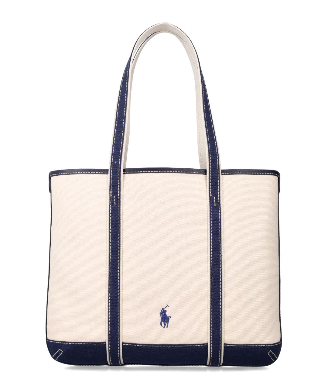 POLO RALPH LAUREN Белая тканевая сумка тоут, фото 3