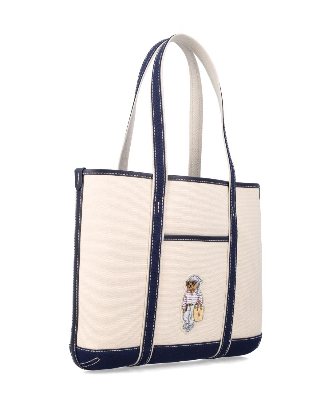 POLO RALPH LAUREN Белая тканевая сумка тоут, фото 2