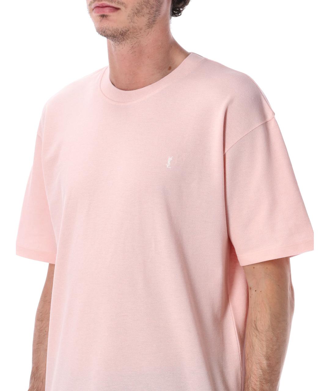SAINT LAURENT Розовая хлопковая футболка, фото 3