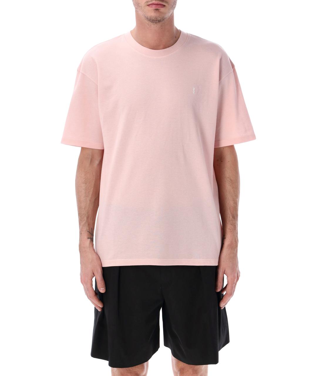 SAINT LAURENT Розовая хлопковая футболка, фото 1