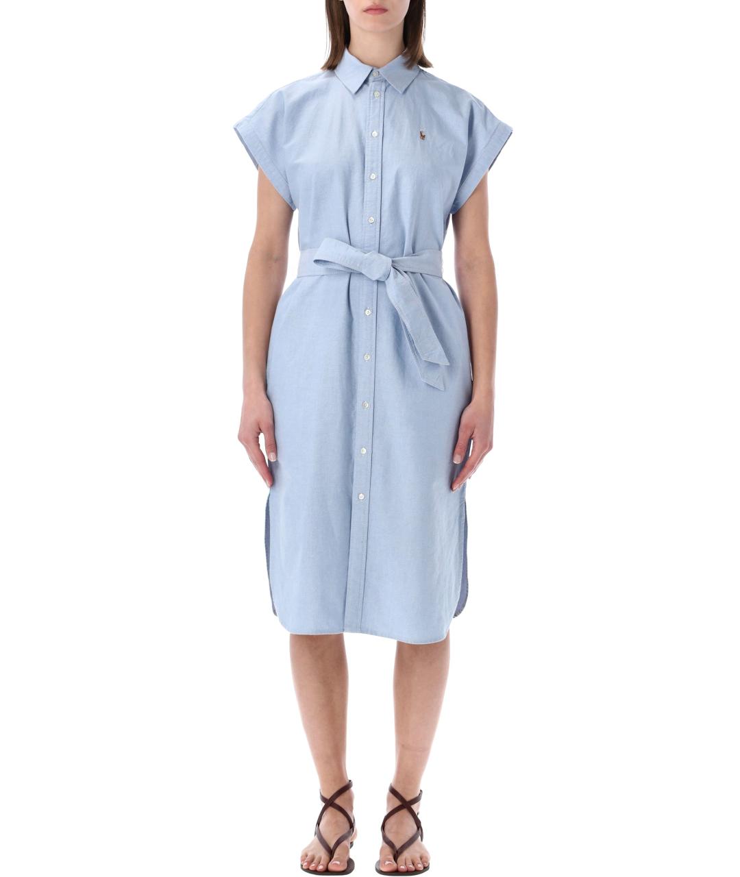 POLO RALPH LAUREN Голубое хлопковое повседневное платье, фото 1