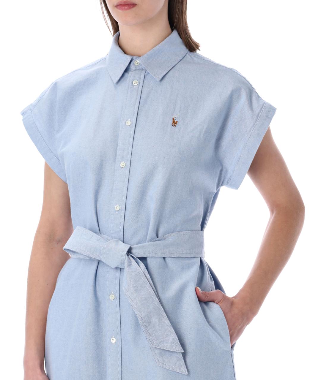POLO RALPH LAUREN Голубое хлопковое повседневное платье, фото 3