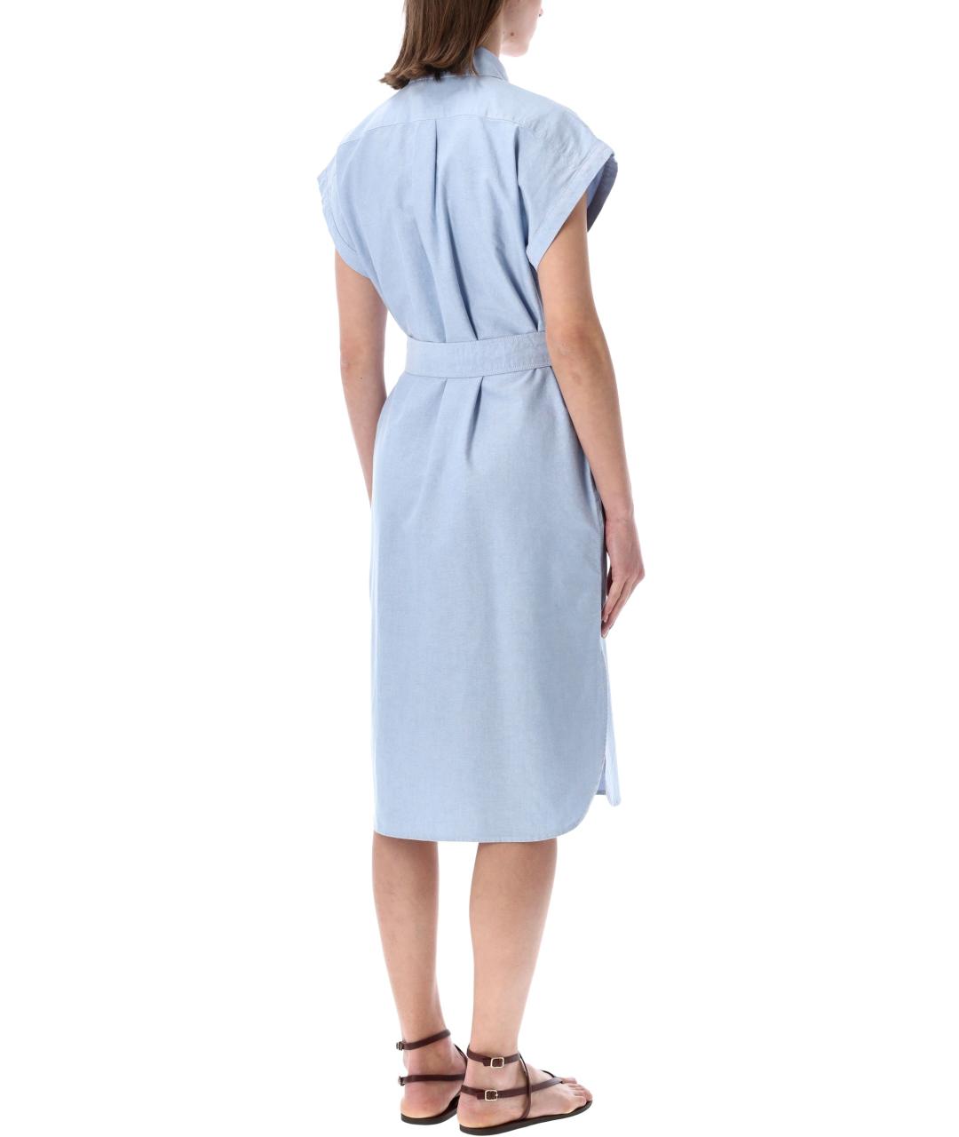 POLO RALPH LAUREN Голубое хлопковое повседневное платье, фото 2