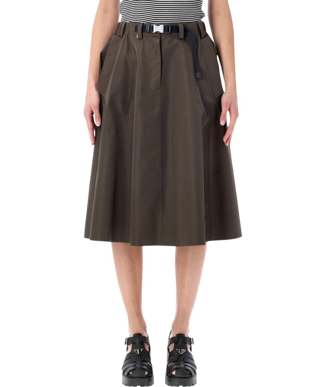 PRADA Хаки полиэстеровая юбка миди, фото 1