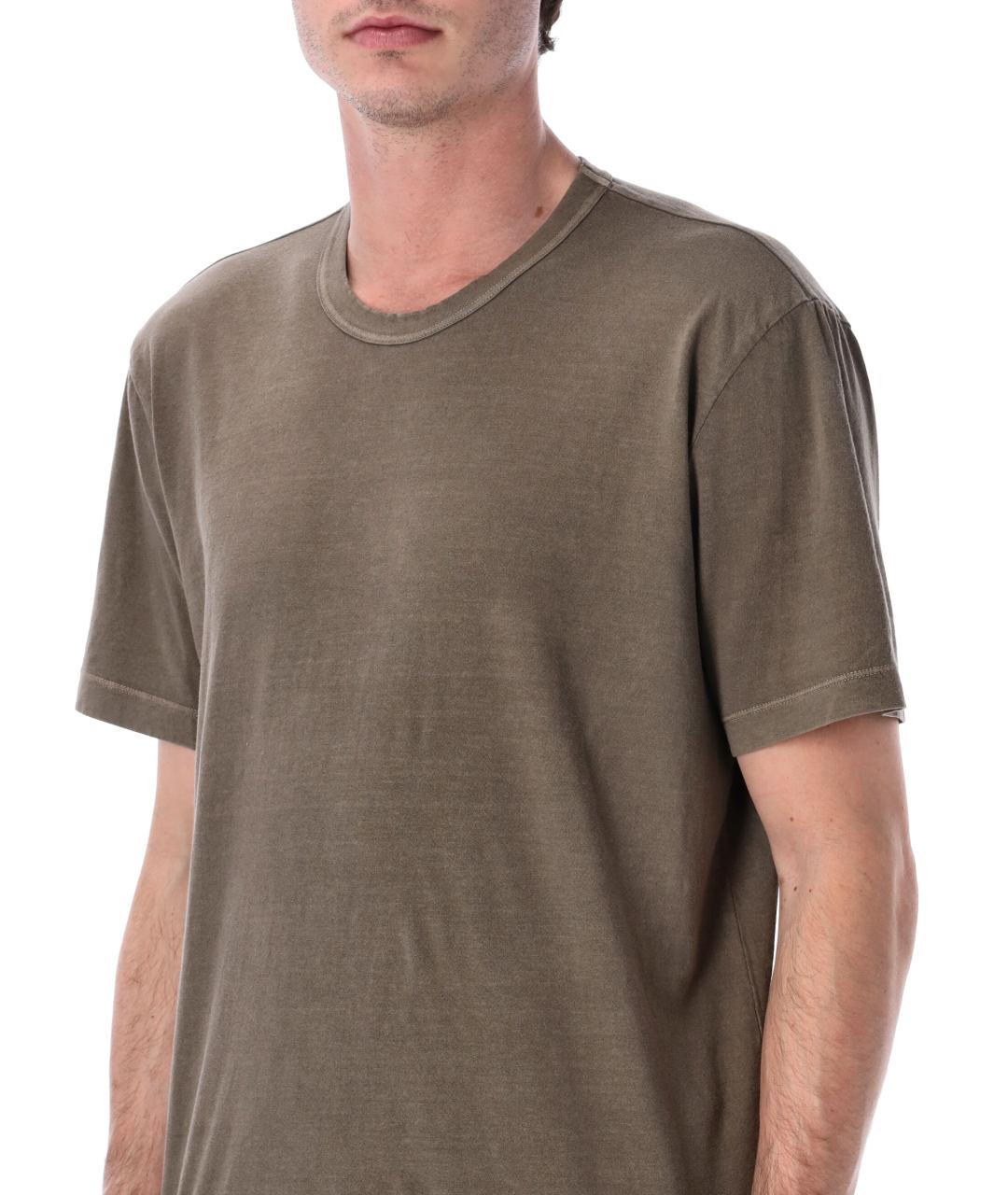 JAMES PERSE Коричневая хлопковая футболка, фото 3