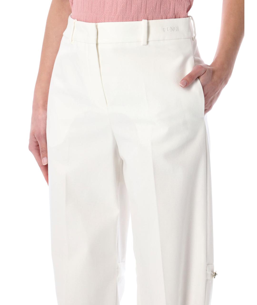 FENDI Белые хлопковые прямые брюки, фото 3
