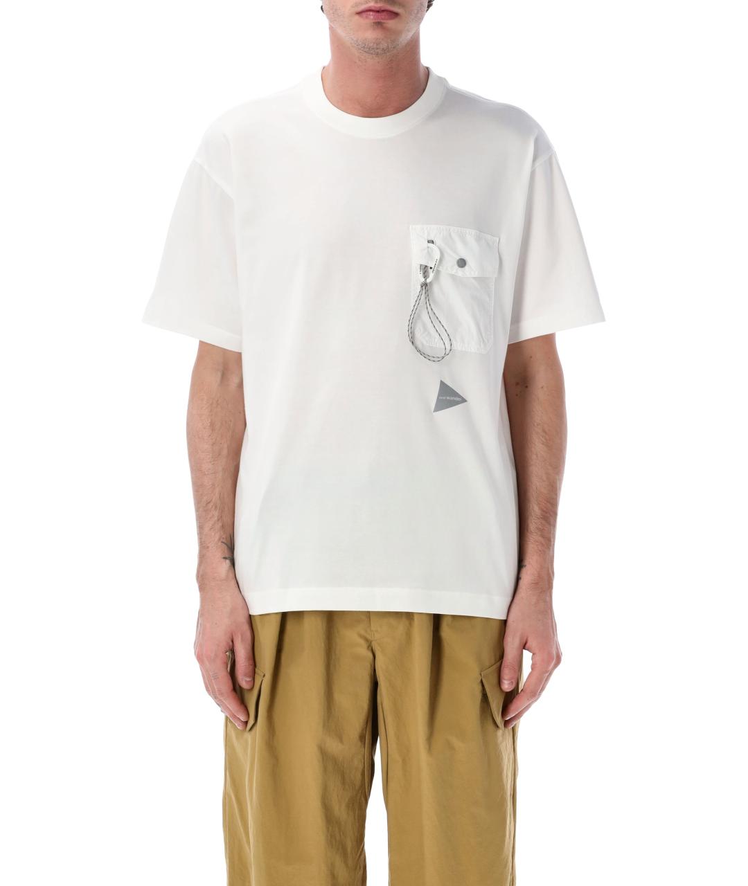 AND WANDER Белая хлопко-полиэстеровая футболка, фото 1
