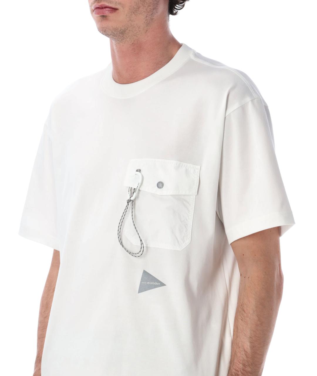 AND WANDER Белая хлопко-полиэстеровая футболка, фото 3