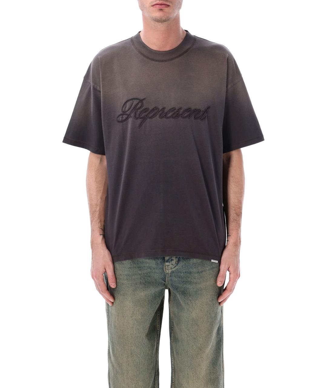 REPRESENT Антрацитовая хлопковая футболка, фото 1