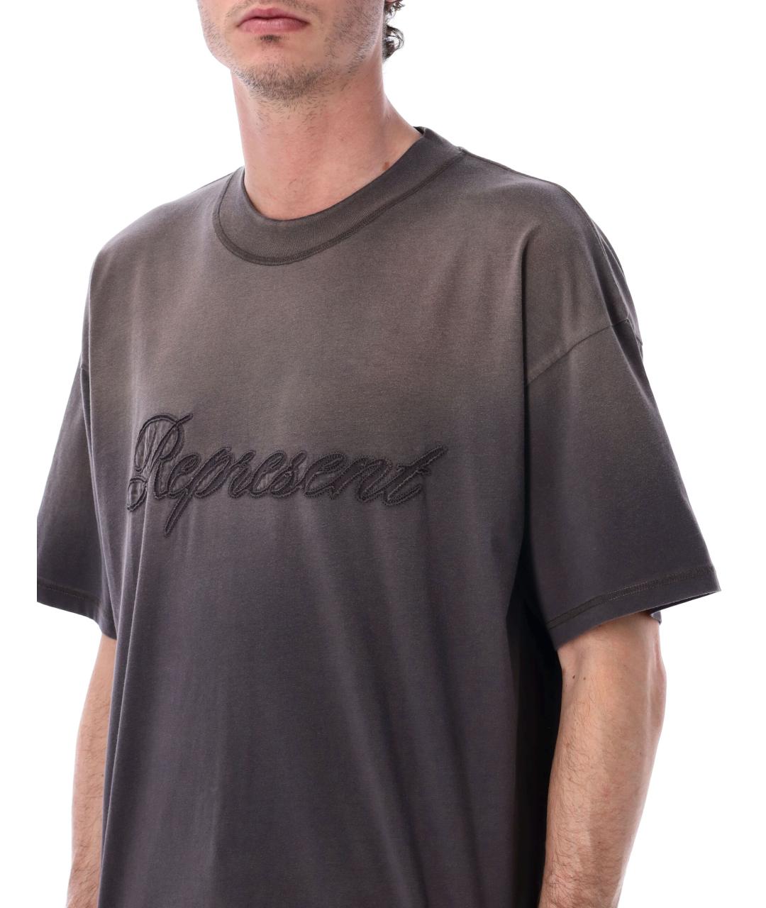 REPRESENT Антрацитовая хлопковая футболка, фото 3
