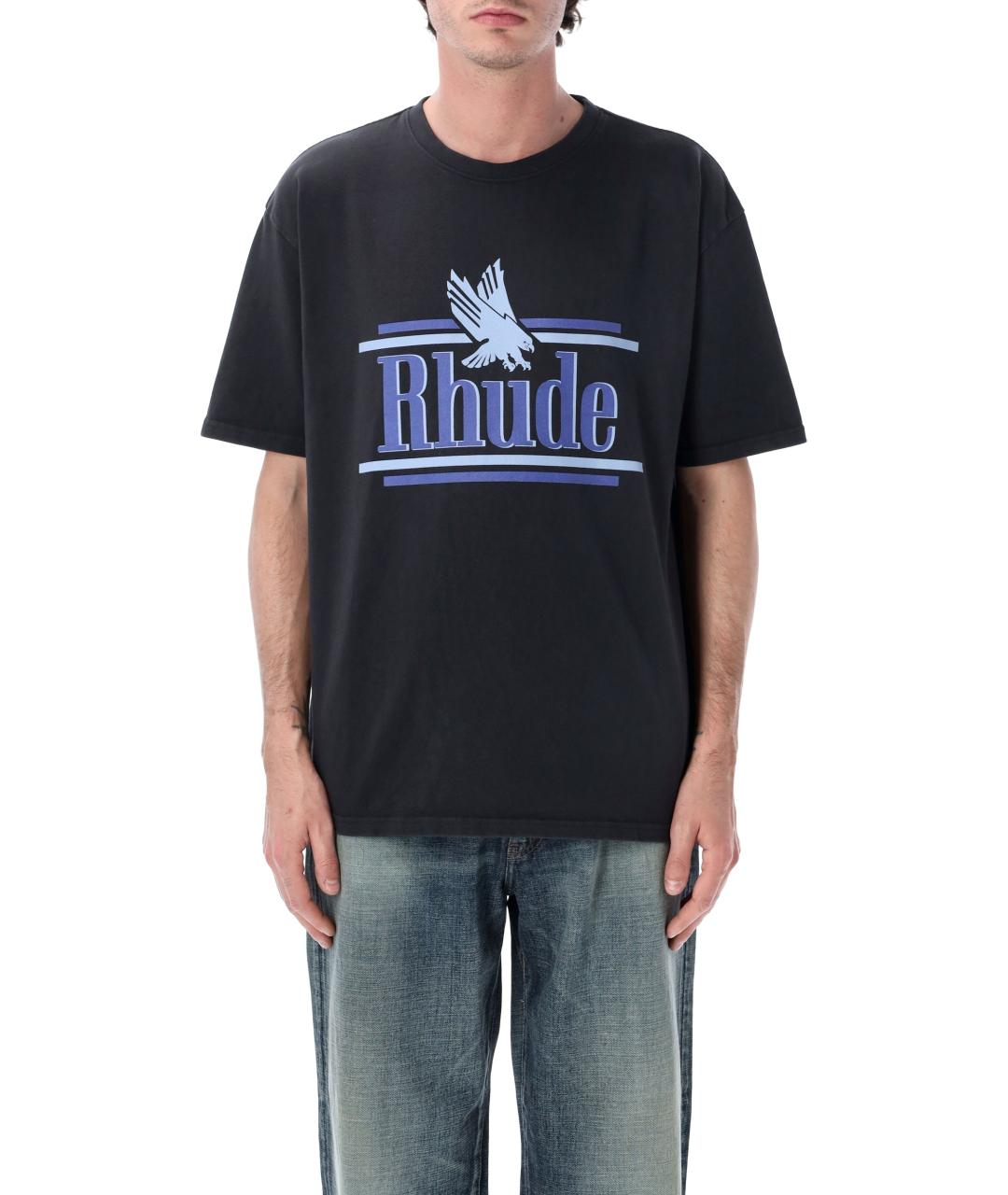 RHUDE Черная хлопковая футболка, фото 1