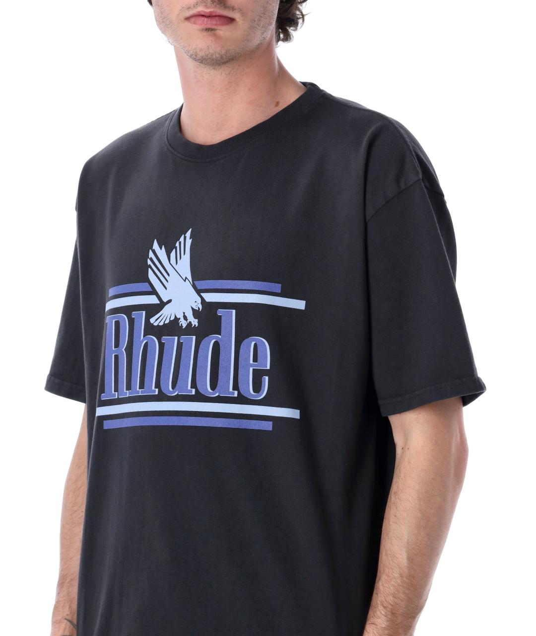 RHUDE Черная хлопковая футболка, фото 3