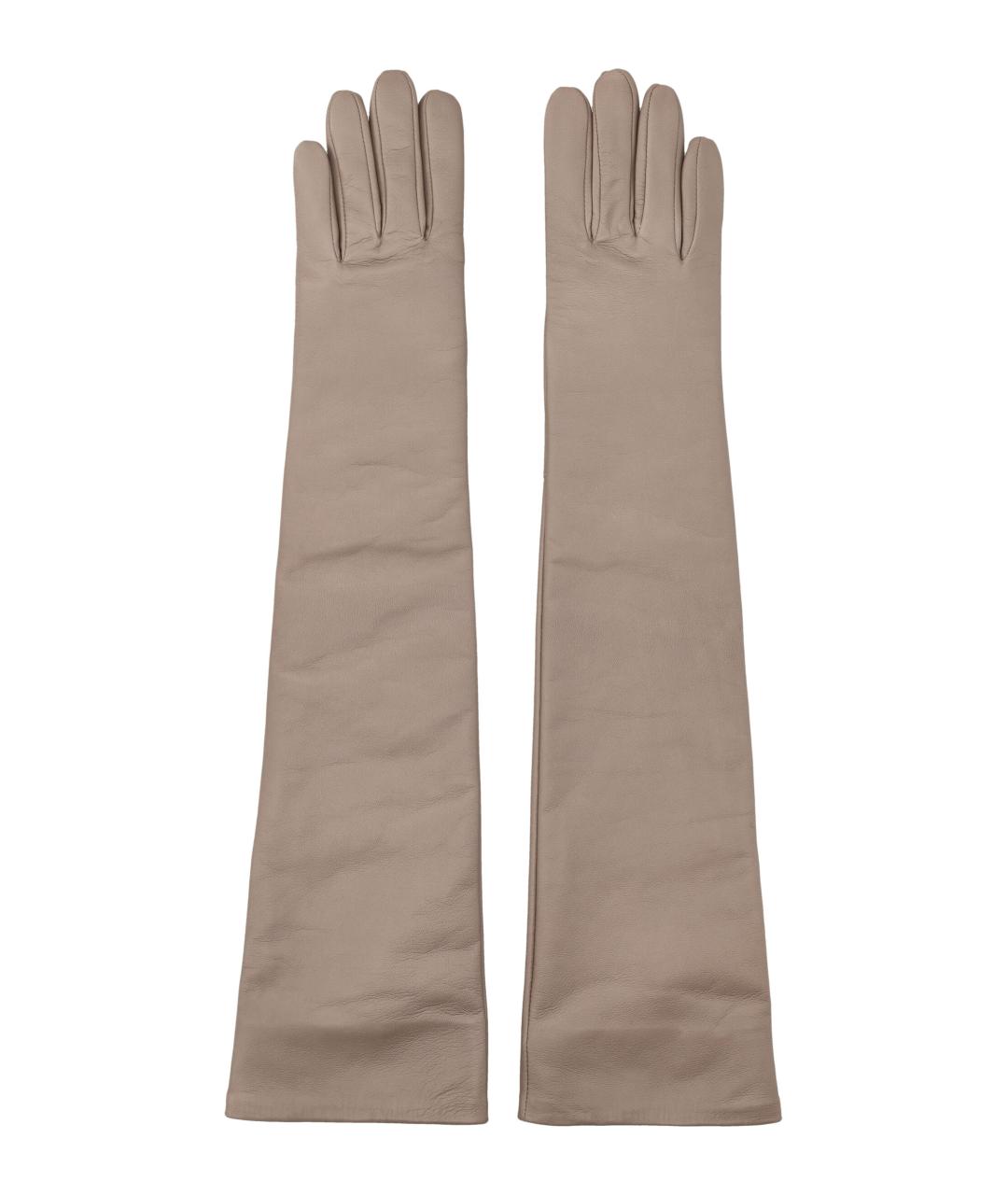 THE FRANKIE SHOP Бежевые кожаные перчатки, фото 1