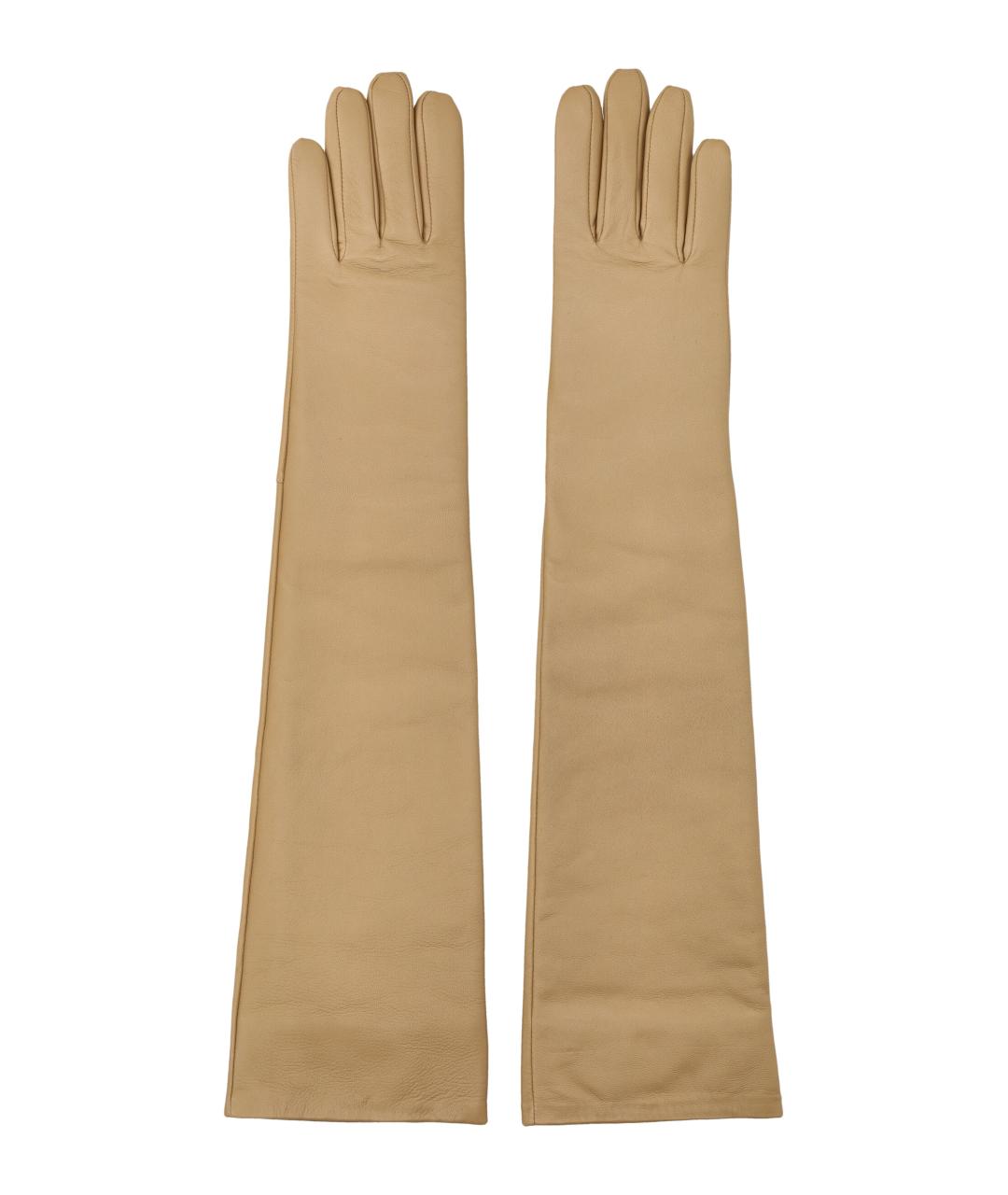 THE FRANKIE SHOP Бежевые кожаные перчатки, фото 1