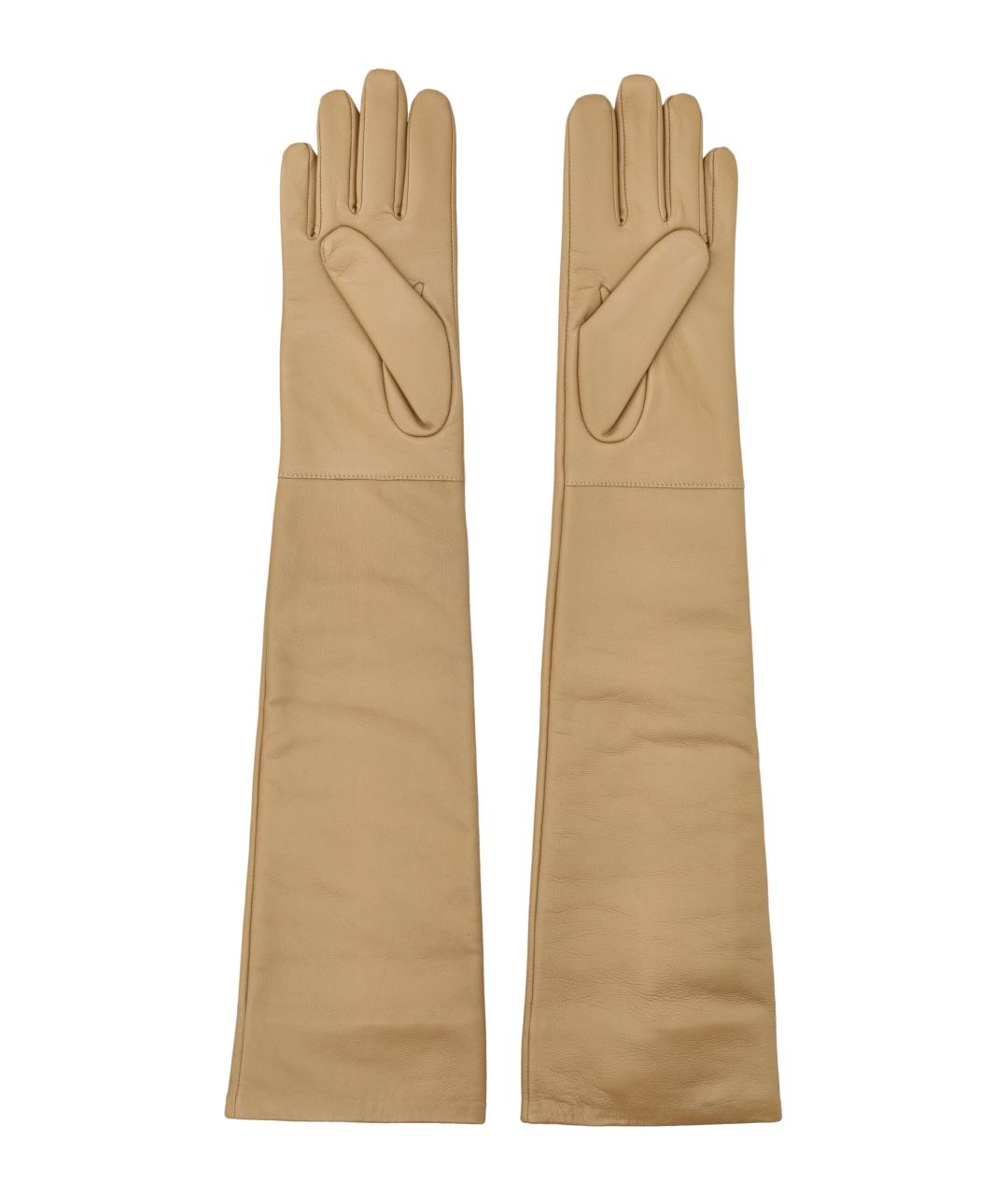THE FRANKIE SHOP Бежевые кожаные перчатки, фото 2