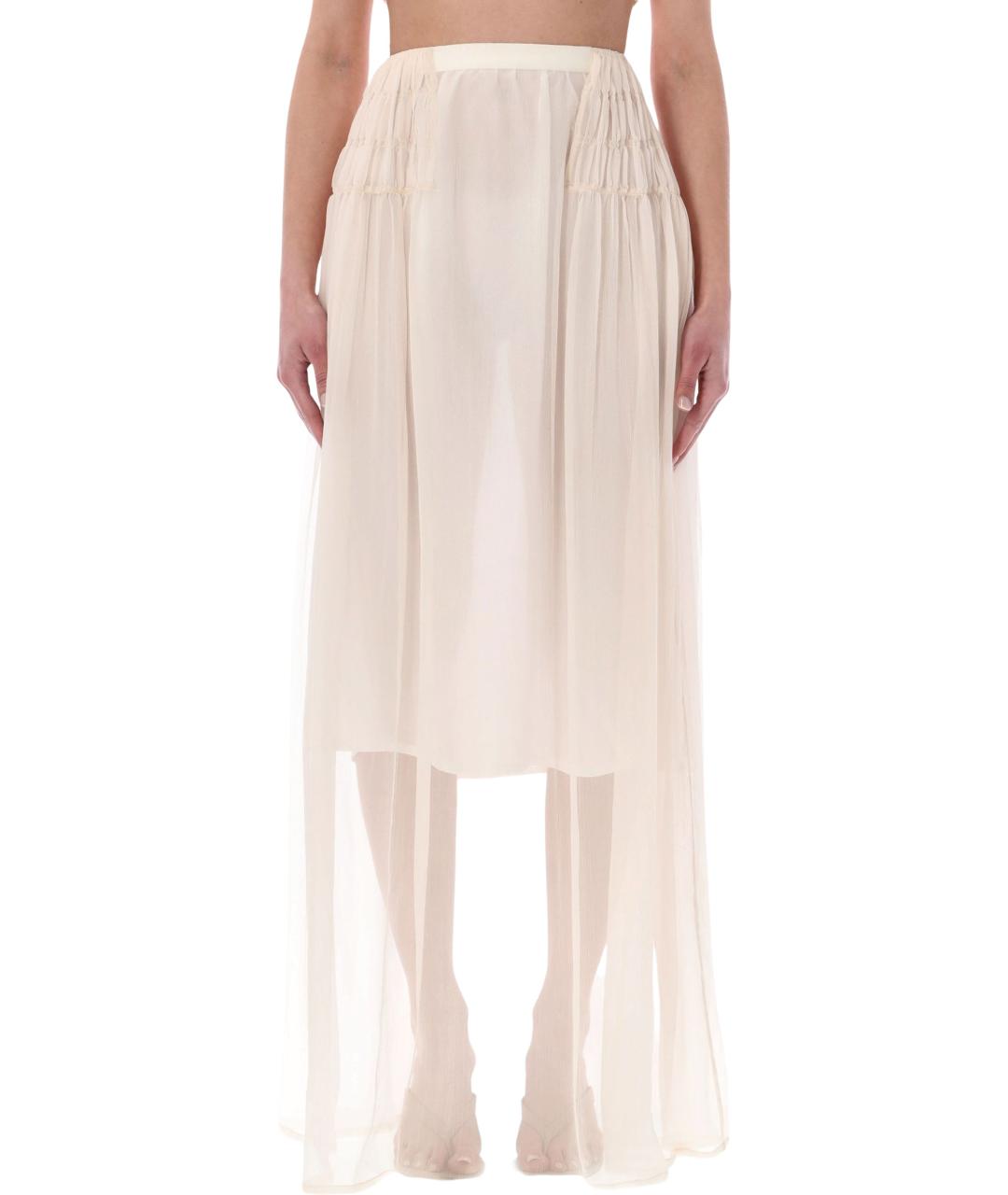 DRIES VAN NOTEN Бежевая шелковая юбка миди, фото 1