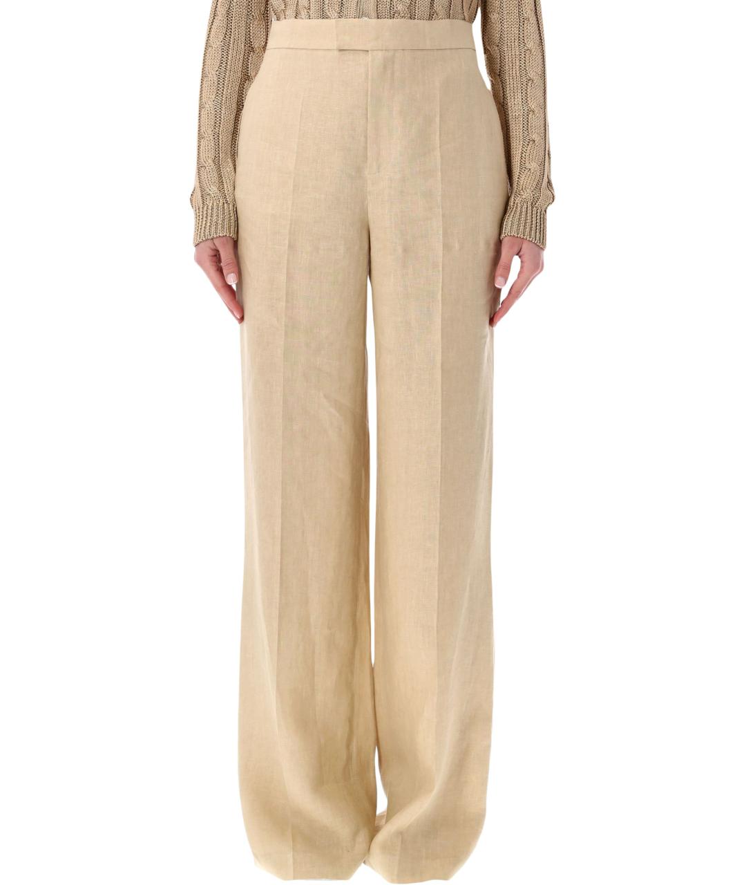 RALPH LAUREN Бежевые льняные прямые брюки, фото 1