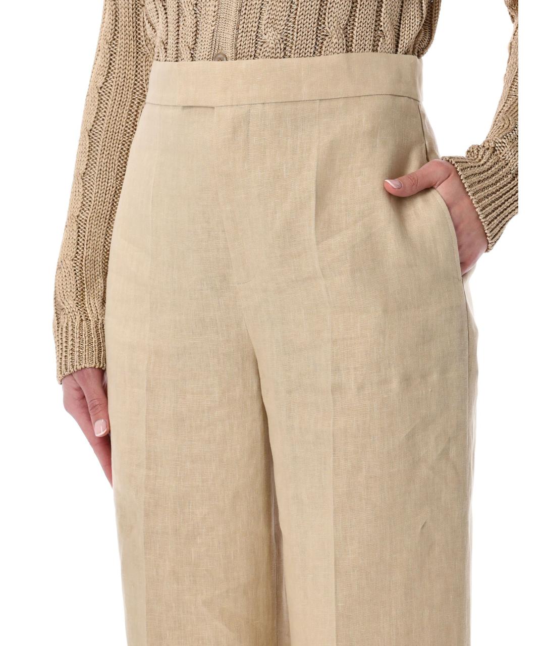 RALPH LAUREN Бежевые льняные прямые брюки, фото 3