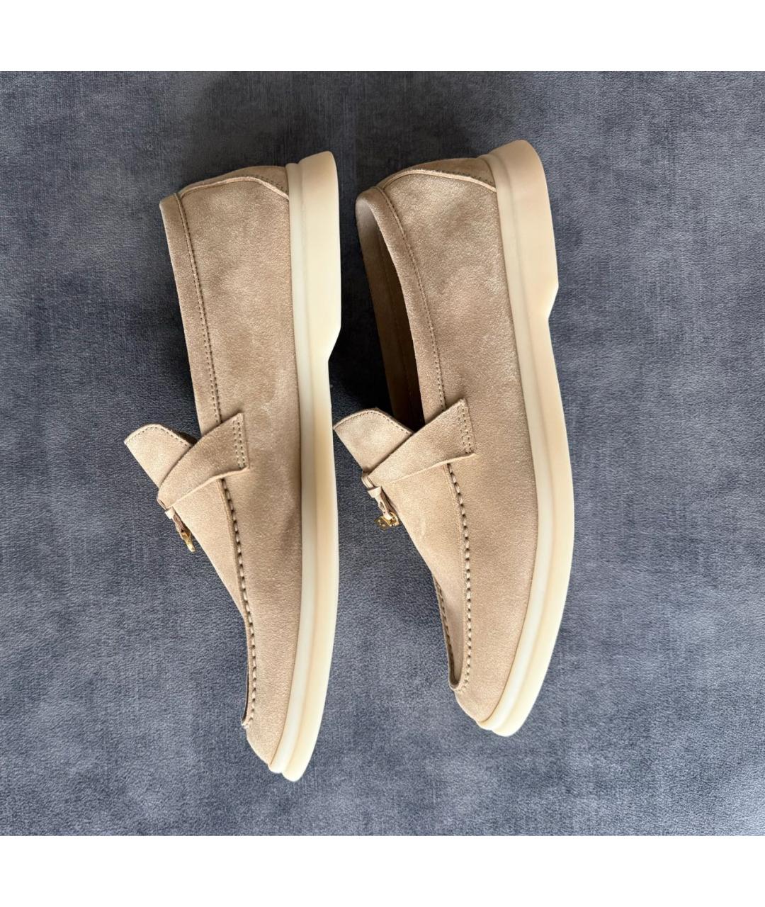 LORO PIANA Бежевые замшевые лоферы, фото 7