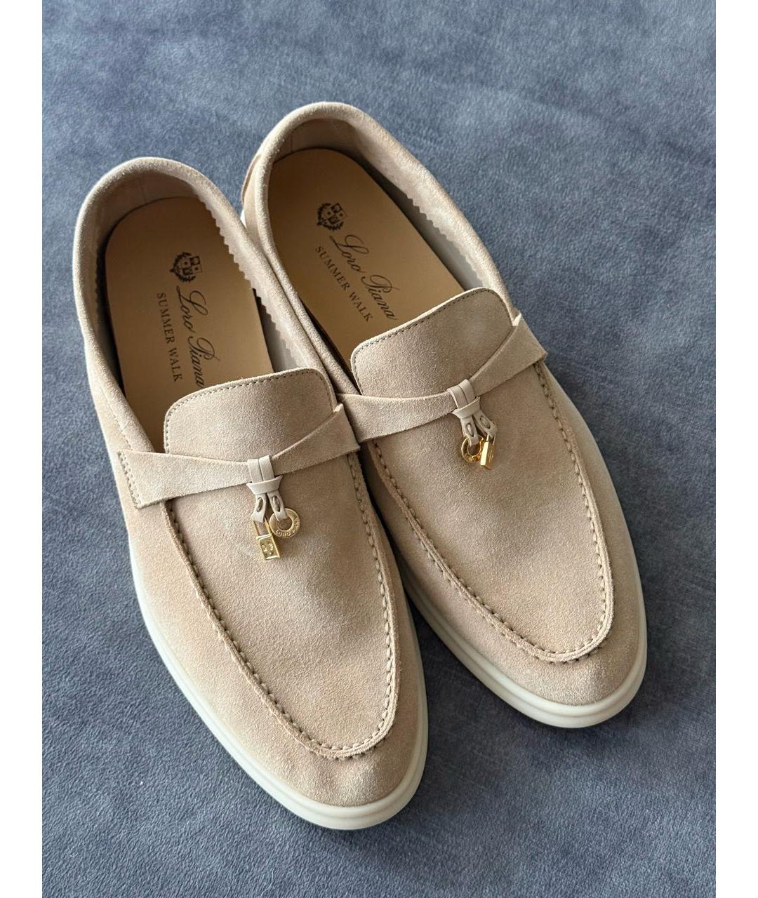 LORO PIANA Бежевые замшевые лоферы, фото 3