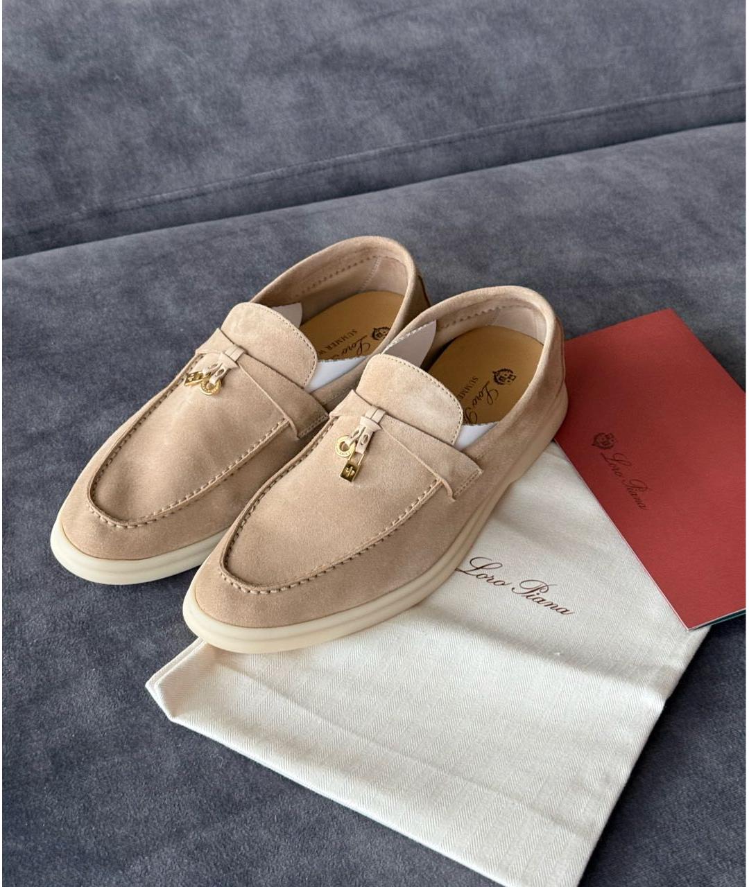 LORO PIANA Бежевые замшевые лоферы, фото 8